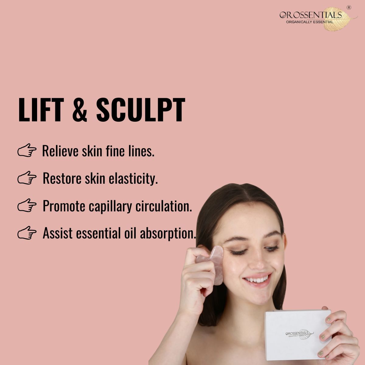 OROSSENTIALS Rose Quartz Gua Sha Stone Face Massager For Face, Neck Glow & Skin Brightening