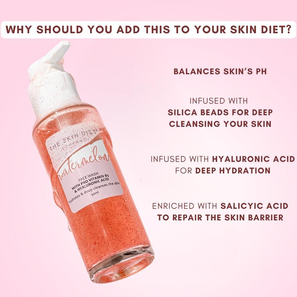 THE SKIN DIET COMPANY Watermelon Hyaluronic + Salicylic Acid Face Wash for Dull, Dry & Oily Skin
