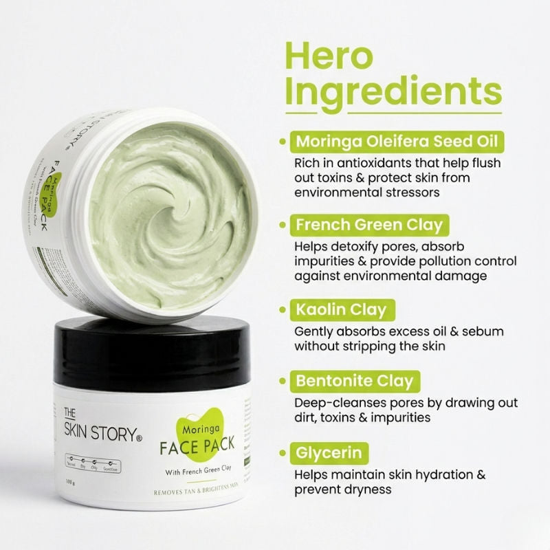The Skin Story Moringa Face Pack For Deep Cleansing Removes Tan Blackheads Dead Skin, Tightens Pores