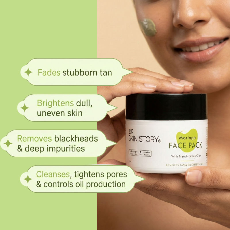The Skin Story Moringa Face Pack For Deep Cleansing Removes Tan Blackheads Dead Skin, Tightens Pores