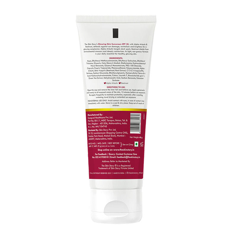 The Skin Story Beetroot Glowing Skin Face Sunscreen SPF 30 PA++ For Sun Tan Dark Spots Pigmentation