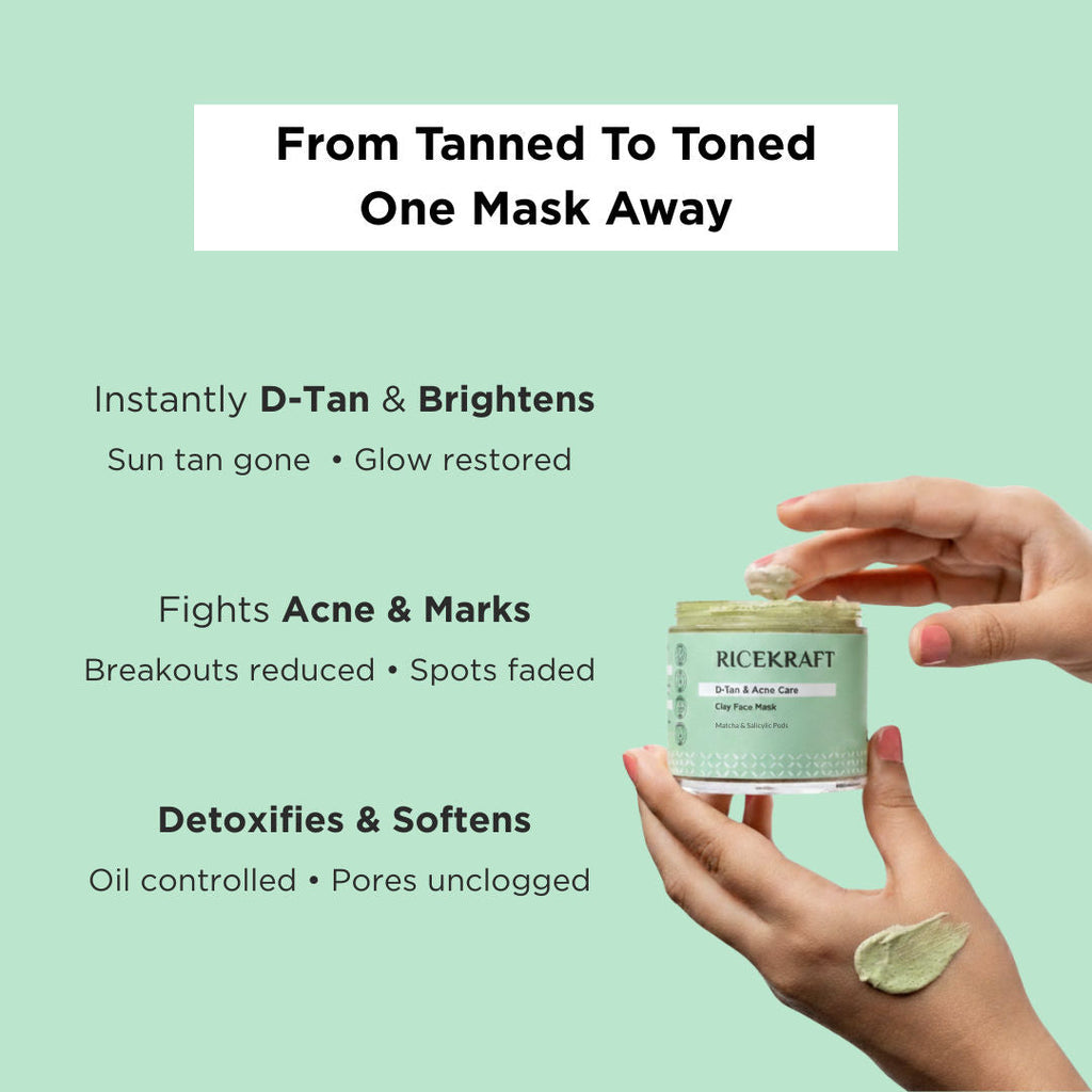 Ricekraft D-Tan & Acne Care Matcha Clay Face Mask With Rice & Salicylic Acid Pods
