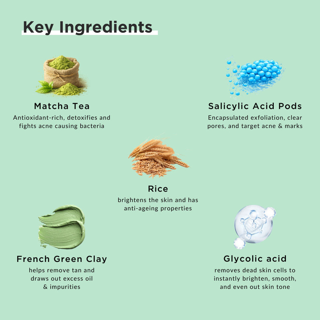 Ricekraft D-Tan & Acne Care Matcha Clay Face Mask With Rice & Salicylic Acid Pods