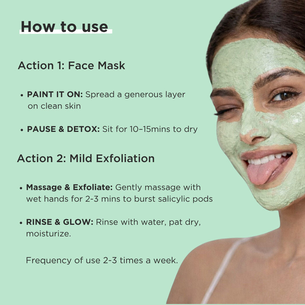 Ricekraft D-Tan & Acne Care Matcha Clay Face Mask With Rice & Salicylic Acid Pods