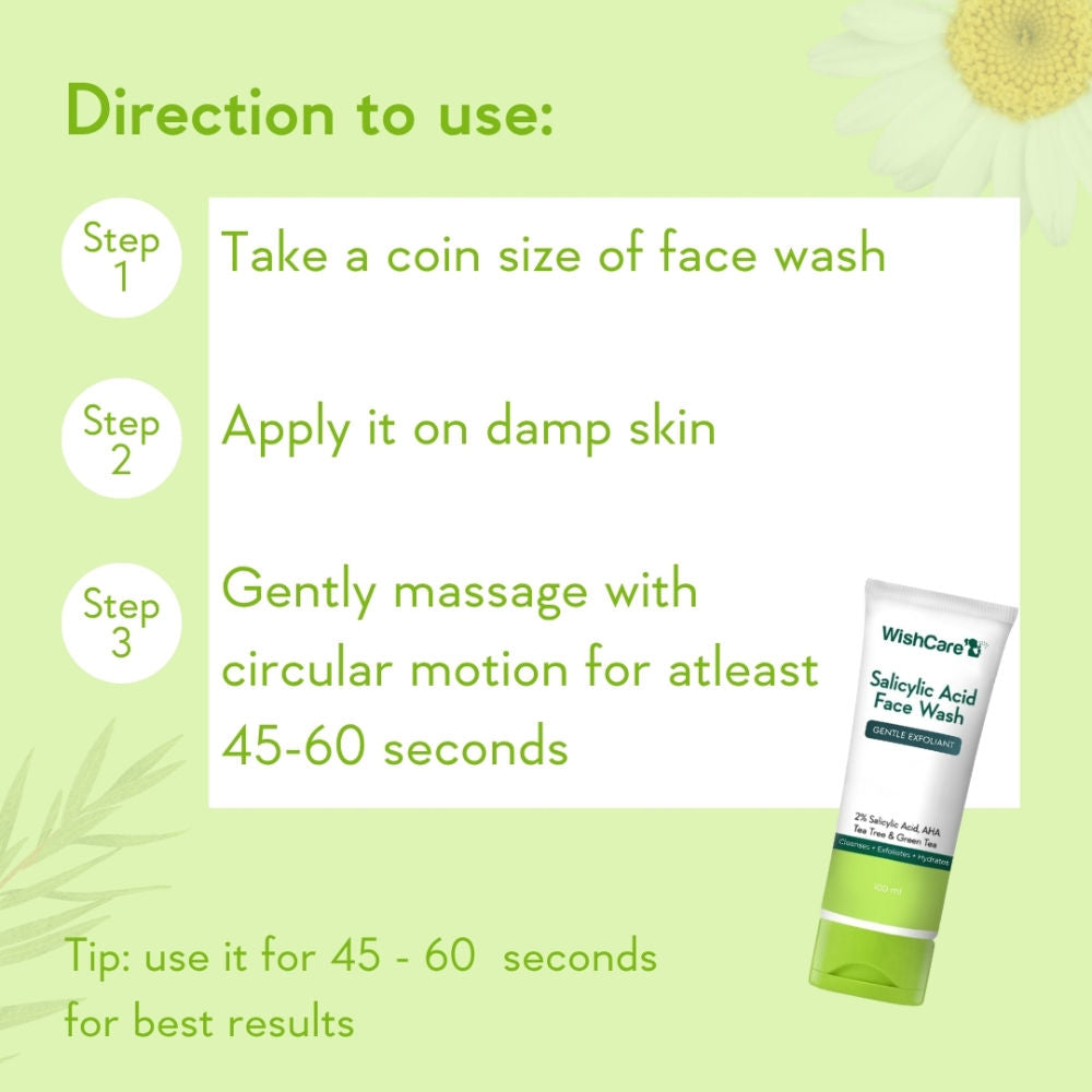 WishCare 2% Salicylic Acid Face Wash with AHA, Greentea & Tea Tree -Oil Control-Reduces Sebum & Acne