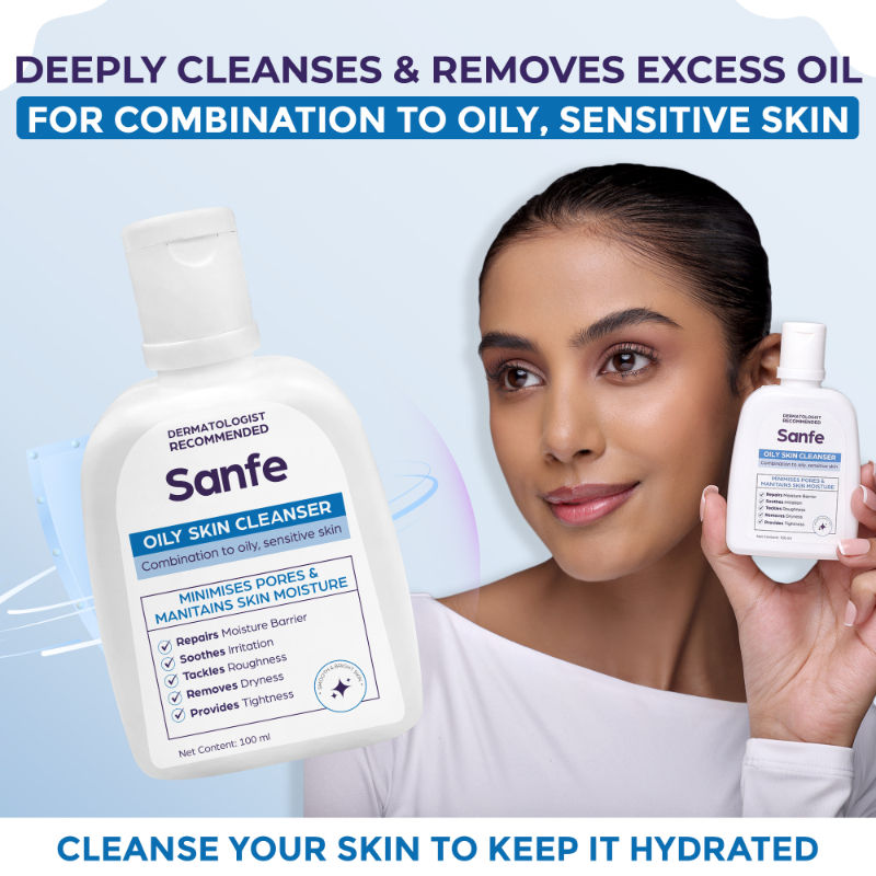 Sanfe Oily Skin Cleanser | For skin repair, dryness, tighter skin - For Oily, Acne Prone Skin, 100ml