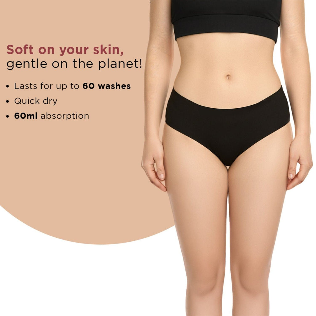 Pee Safe Cotton Reusable Period Panty - Rash Free Comfort Menstrual Underwear - Up To 60 Wash
