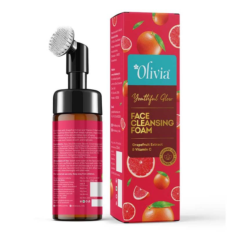 Olivia Youthful Glow Face Cleansing Foam –With Grapefruit Extract & Vitamin C for Bright, Even Skin
