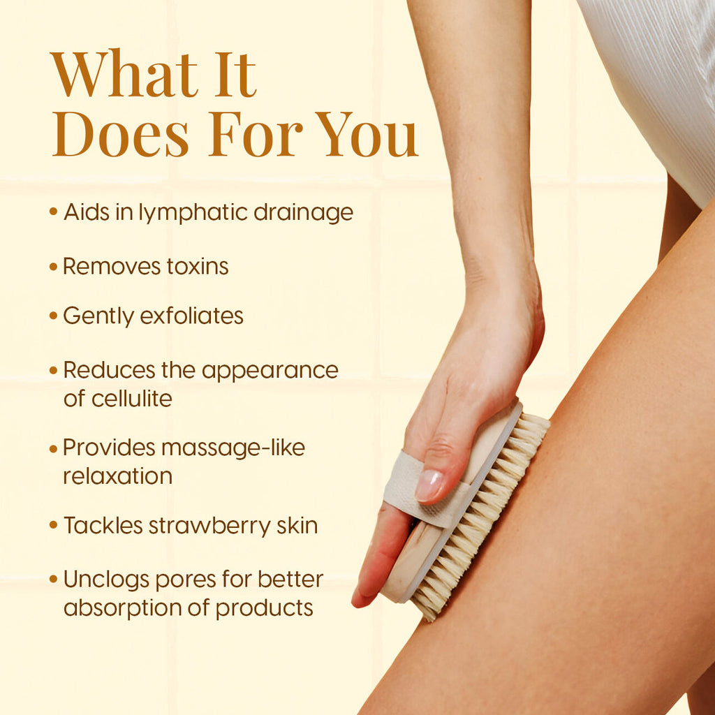 Matra Exfoliating Oval Dry Bath Brush Natural Wooden Body Scrubber for Lymphatic Drainage, Cellulite