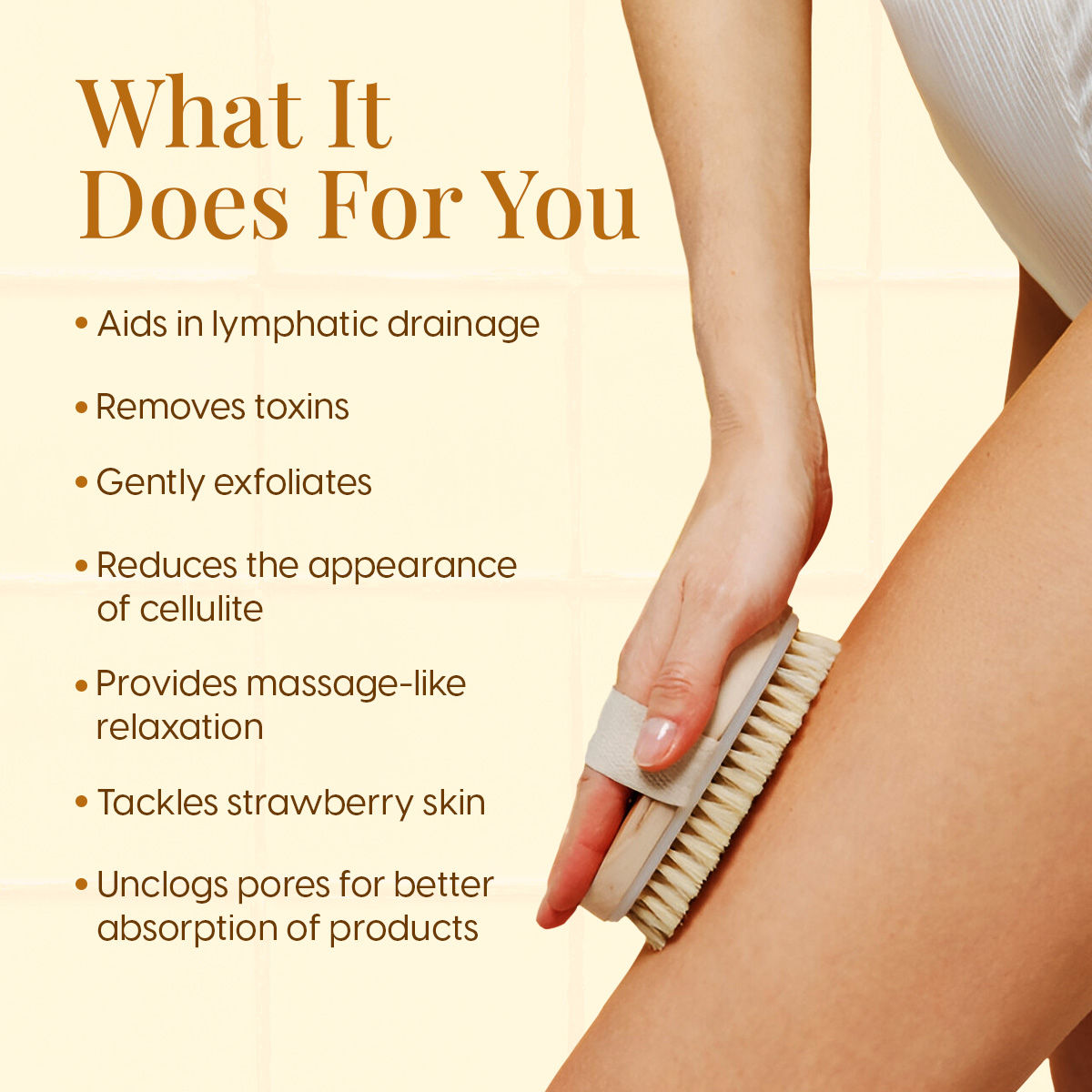 Matra Exfoliating Oval Dry Bath Brush Natural Wooden Body Scrubber for Lymphatic Drainage, Cellulite