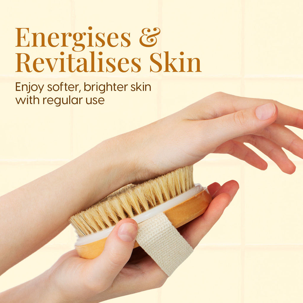 Matra Exfoliating Oval Dry Bath Brush Natural Wooden Body Scrubber for Lymphatic Drainage, Cellulite
