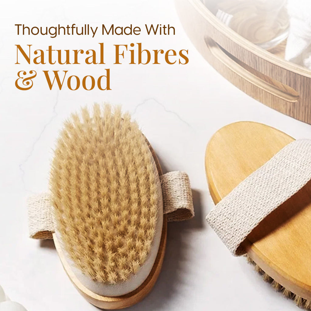 Matra Exfoliating Oval Dry Bath Brush Natural Wooden Body Scrubber for Lymphatic Drainage, Cellulite