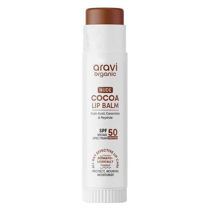 Aravi Organic Nude Cocoa Lip Balm SPF 50 PA++++, Dark & Pigmented Lips, Kojic Acid & Ceramide