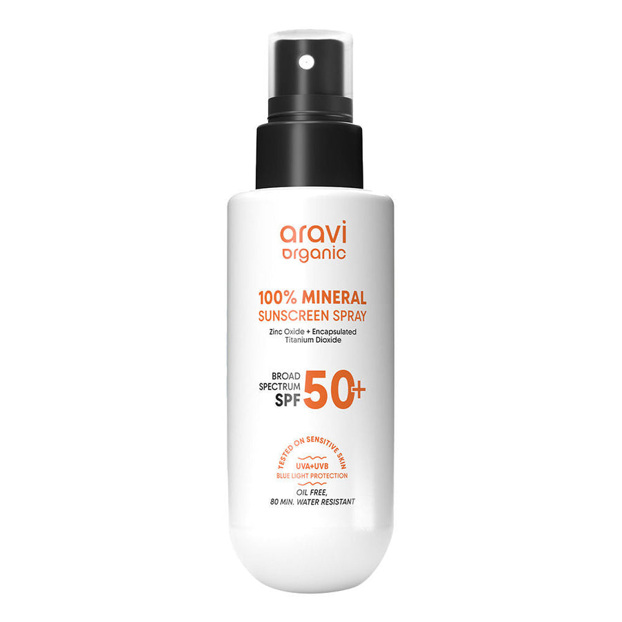 Aravi Organic 100% Mineral Sunscreen Spray SPF50 PA++++, Body & Face, Sunscreen For Oily & Dry Skin