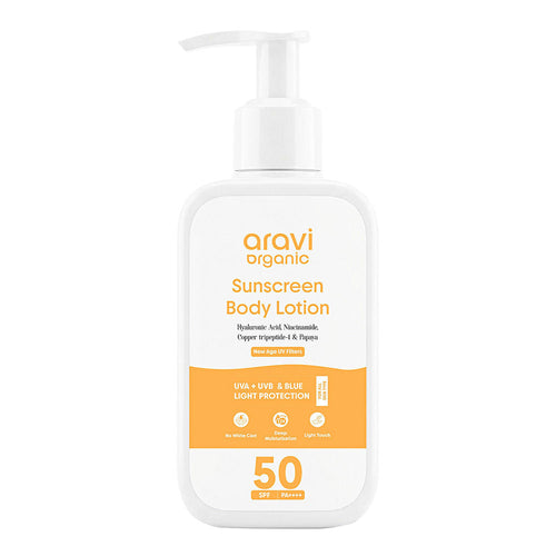 Aravi Organic Oil-Free Sunscreen Body Lotion SPF 50 PA++++, For Oily & Dry Skin, In-Vivo Tested
