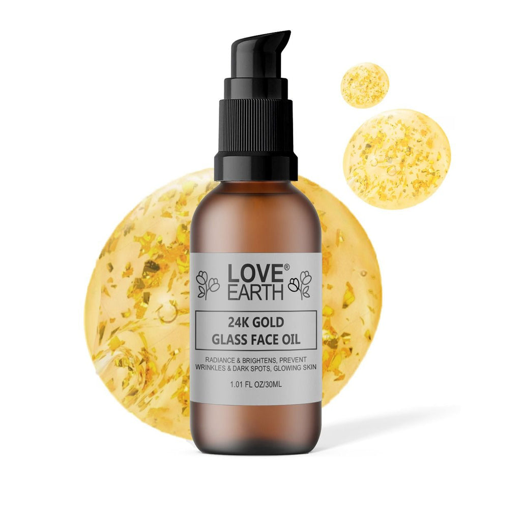 Love Earth 24K Gold Glass Face Oil for Skin Brightening Anti-Aging with Pure Essential Oils