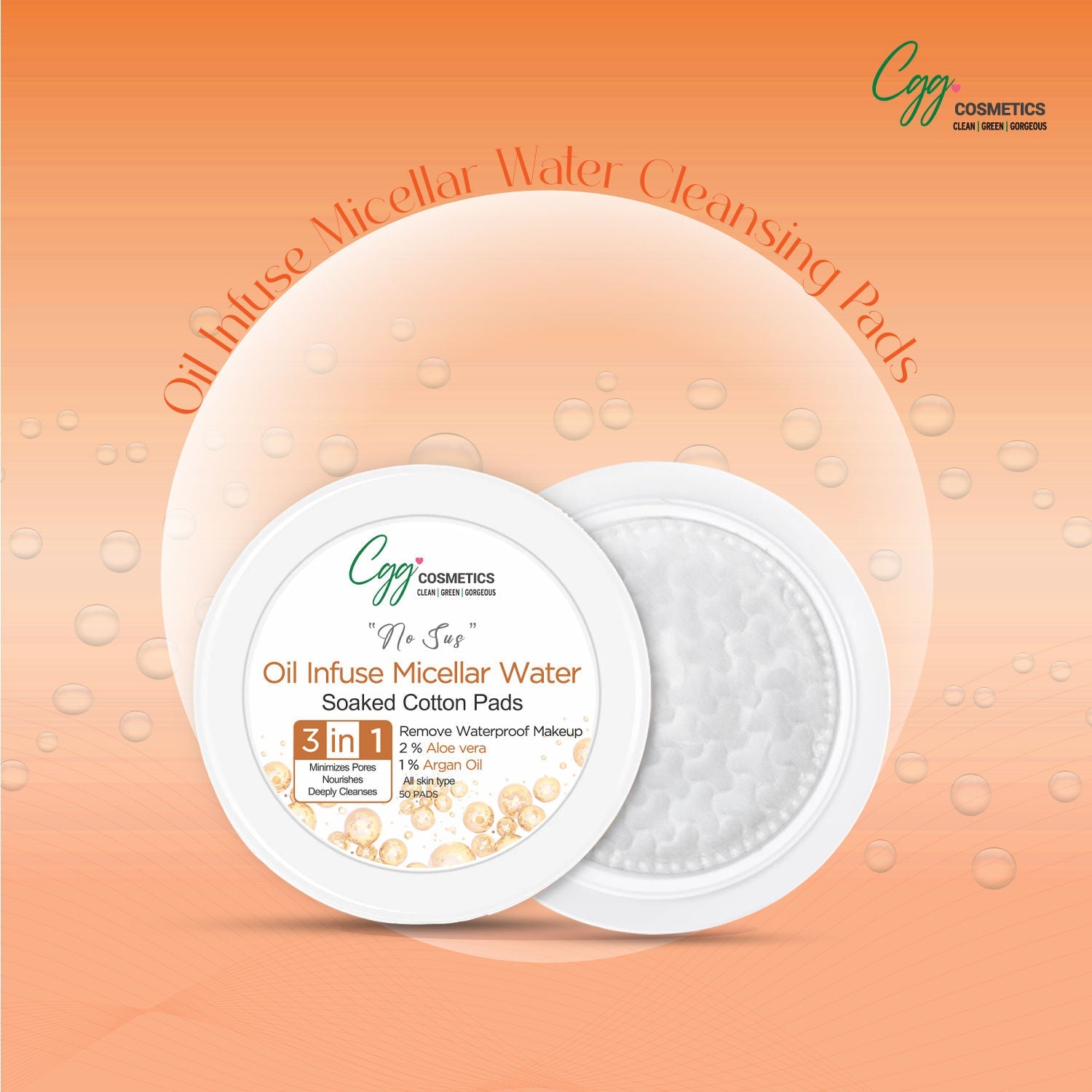 CGG Cosmetics Oil Infuse Micellar Cotton Pads (100) + Free Korean Makeup Remover Pads (Small)