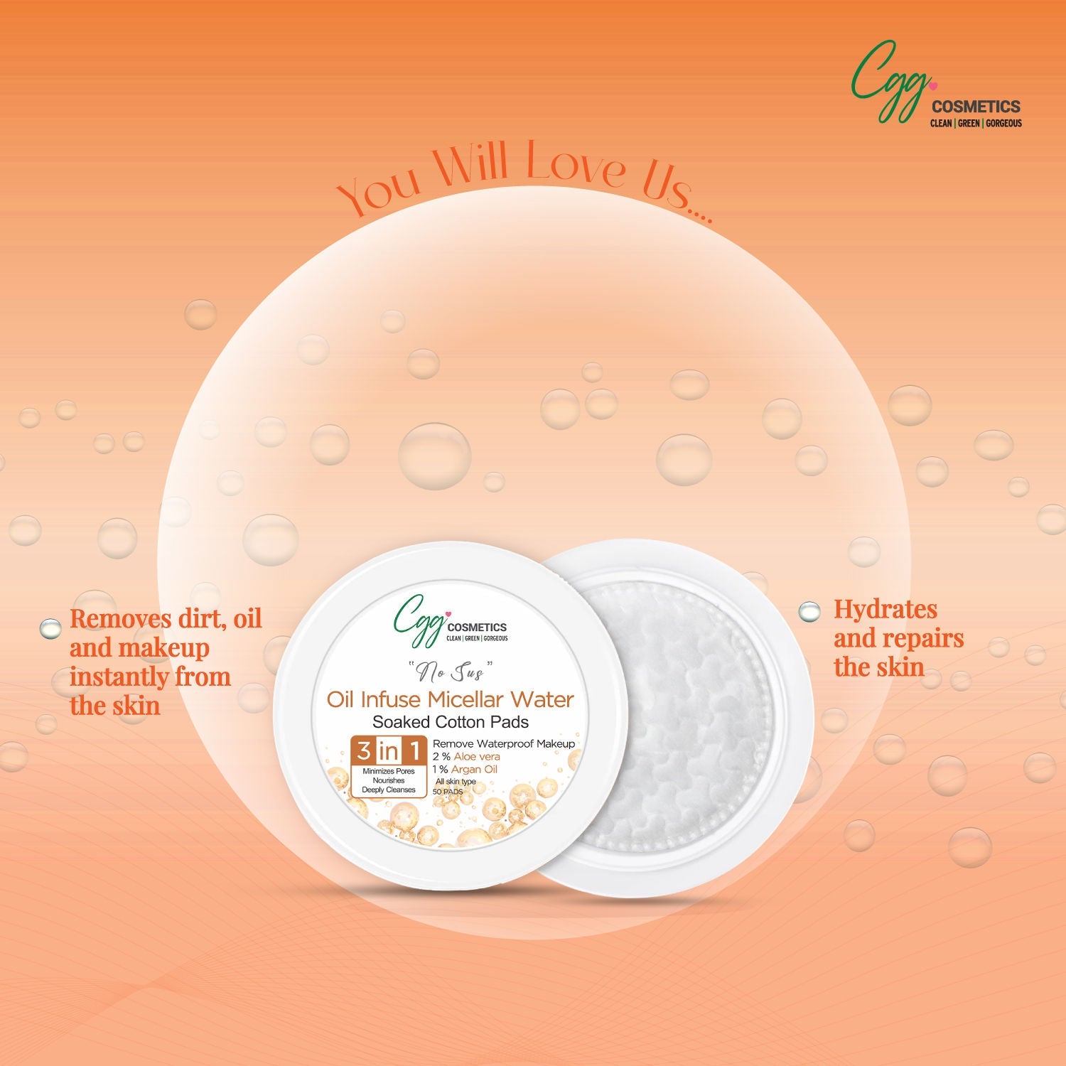 CGG Cosmetics Oil Infuse Micellar Cotton Pads (100) + Free Korean Makeup Remover Pads (Small)