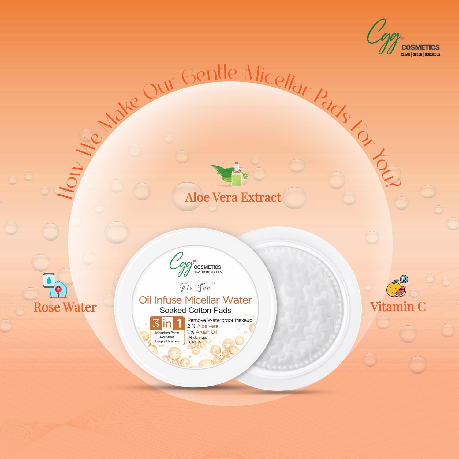 CGG Cosmetics Oil Infuse Micellar Cotton Pads (100) + Free Korean Makeup Remover Pads (Small)