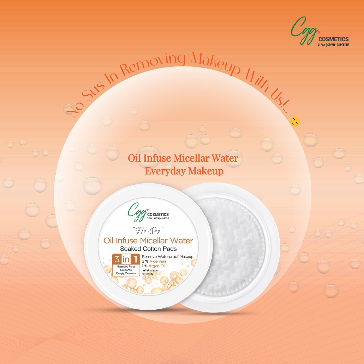 CGG Cosmetics Oil Infuse Micellar Cotton Pads (100) + Free Korean Makeup Remover Pads (Small)