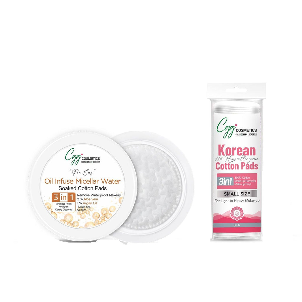 CGG Cosmetics Oil Infuse Micellar Cotton Pads (100) + Free Korean Makeup Remover Pads (Small)
