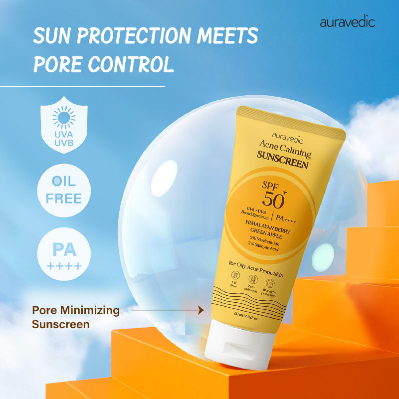 Auravedic Acne Sunscreen for Oily Skin Pore Minimizing Sunscreen SPF 50 PA ++++ Gotu kola