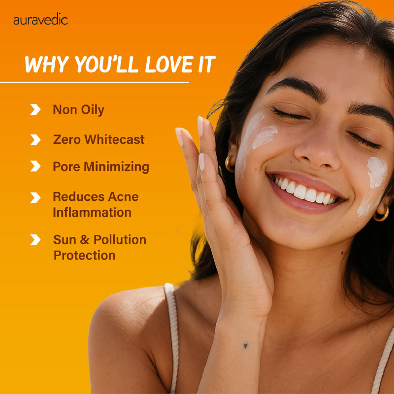Auravedic Acne Sunscreen for Oily Skin Pore Minimizing Sunscreen SPF 50 PA ++++ Gotu kola