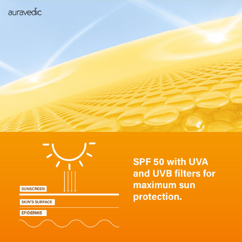 Auravedic Acne Sunscreen for Oily Skin Pore Minimizing Sunscreen SPF 50 PA ++++ Gotu kola