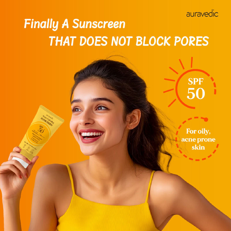 Auravedic Acne Sunscreen for Oily Skin Pore Minimizing Sunscreen SPF 50 PA ++++ Gotu kola