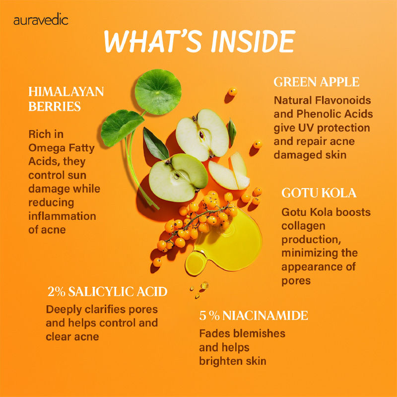 Auravedic Acne Sunscreen for Oily Skin Pore Minimizing Sunscreen SPF 50 PA ++++ Gotu kola