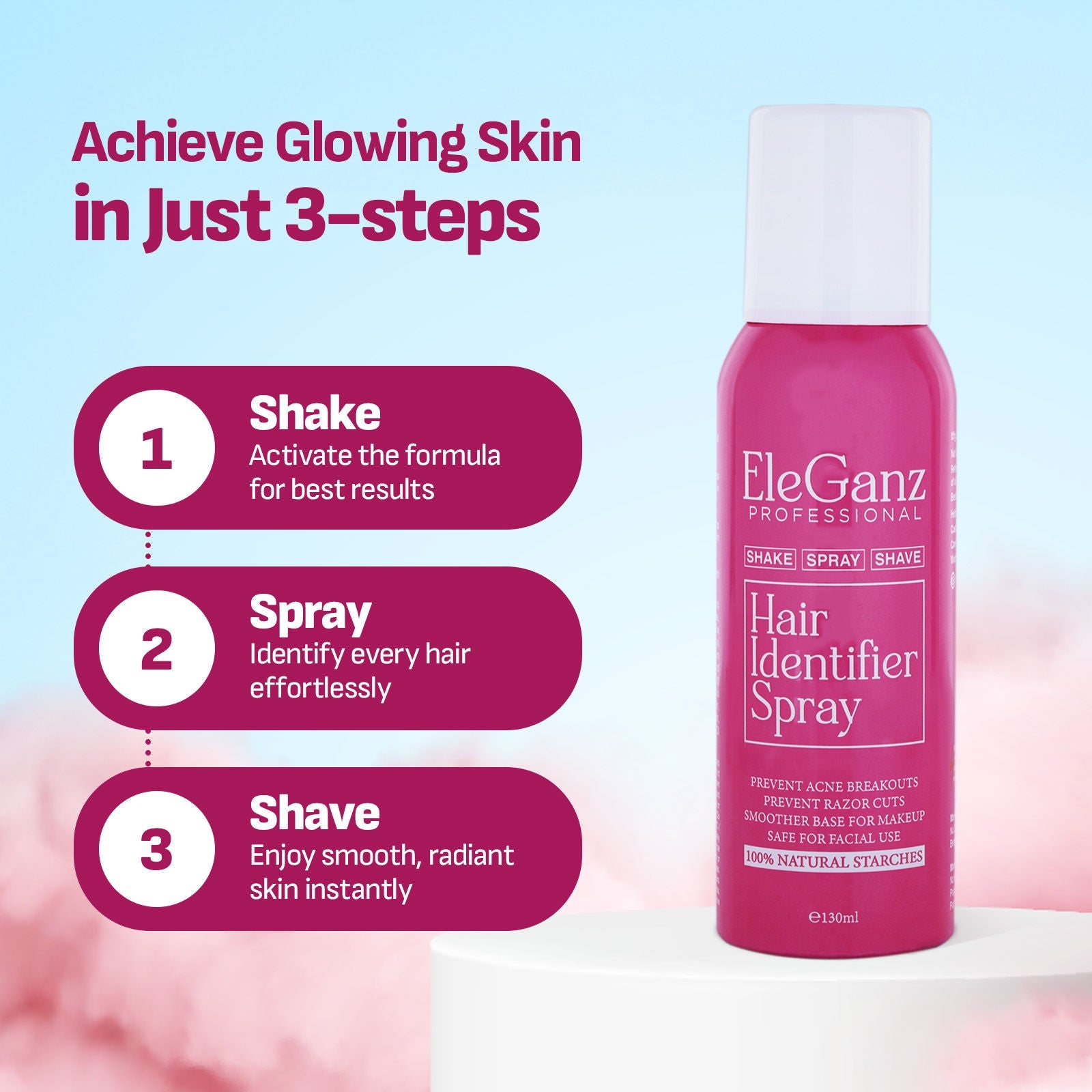 Eleganz Professional Hair Identifier Spray For Face Hair Removal & Razor Coz - 100% Natural Starches