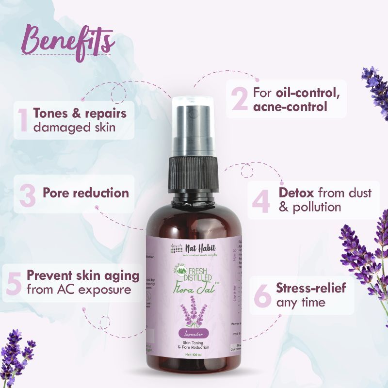Nat Habit 100% Pure Lavender Jal - Toner & Face Mist for Pore Reduction, Acne Control & Hydration