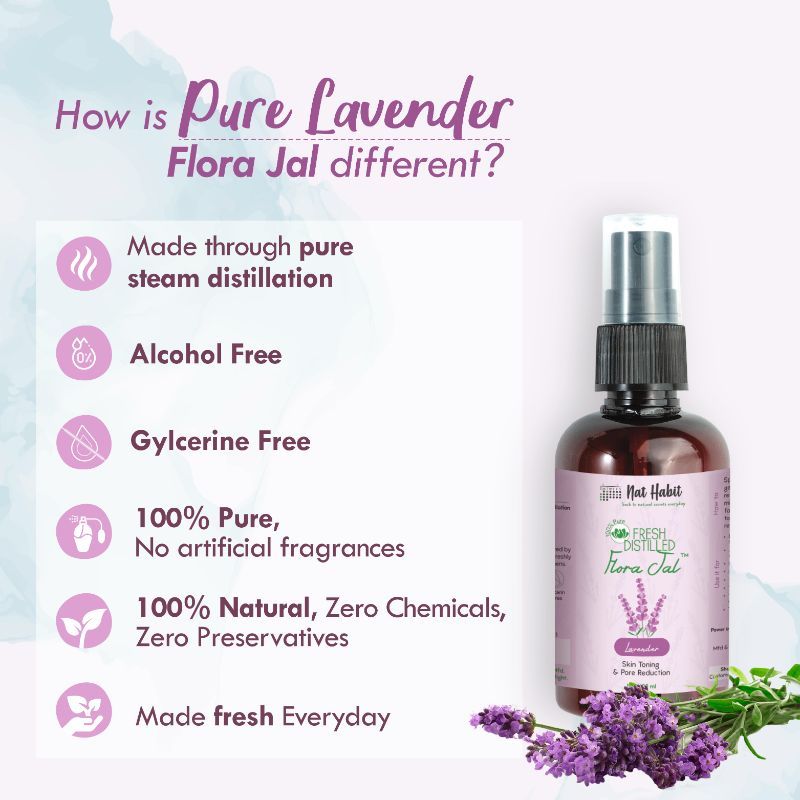 Nat Habit 100% Pure Lavender Jal - Toner & Face Mist for Pore Reduction, Acne Control & Hydration