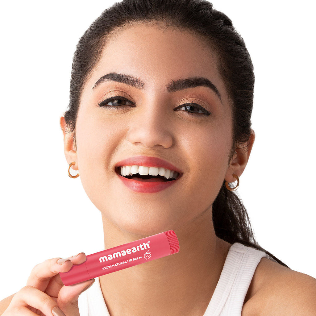 Mamaearth Nourishing Tinted Lip Balm with Vitamin E and Strawberry for 12 Hour Moisturization