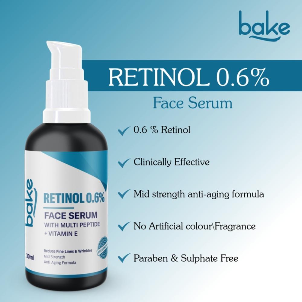 Bake 0.6% Retinol Serum For Anti Aging, Skin Tightening, Fine Lines & Wrinkles With 2% Multi Peptide