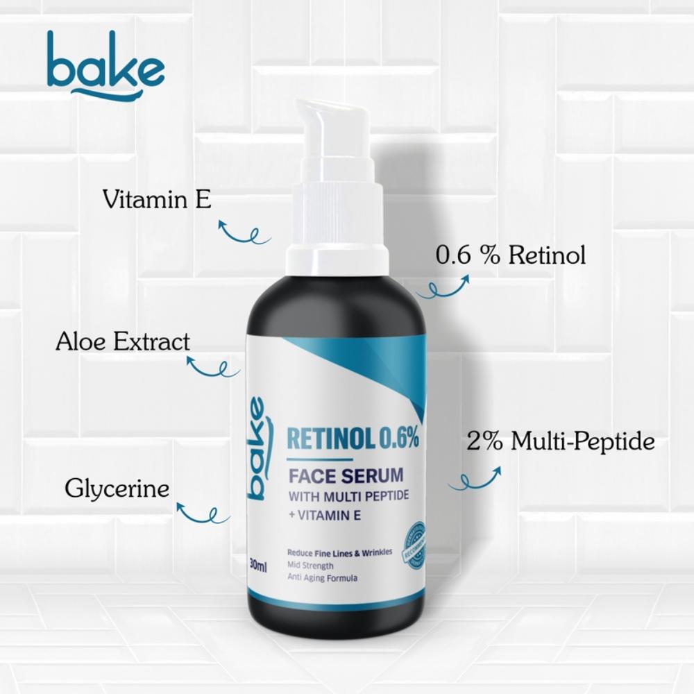 Bake 0.6% Retinol Serum For Anti Aging, Skin Tightening, Fine Lines & Wrinkles With 2% Multi Peptide