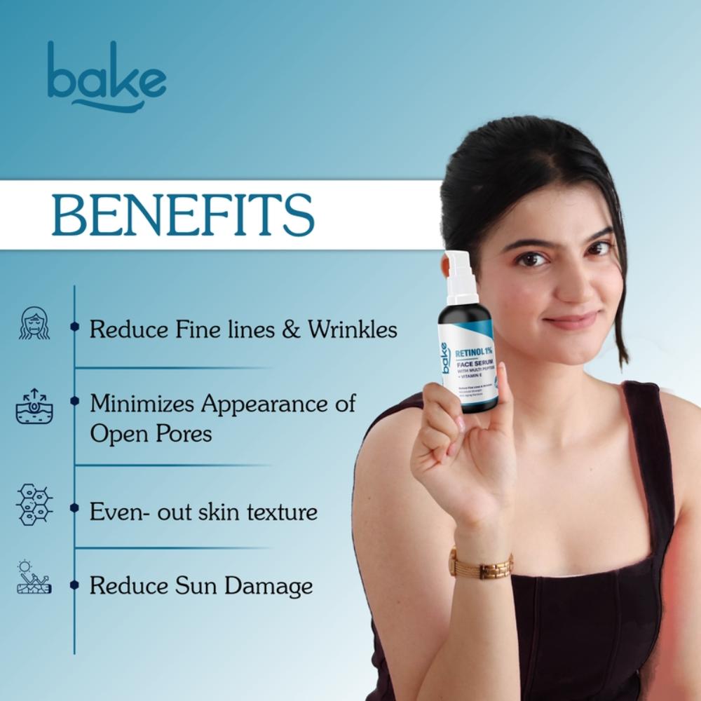 Bake 1% Retinol Serum For Anti Aging, Skin Tightening, Fine Lines & Wrinkles With 2% Multi Peptide