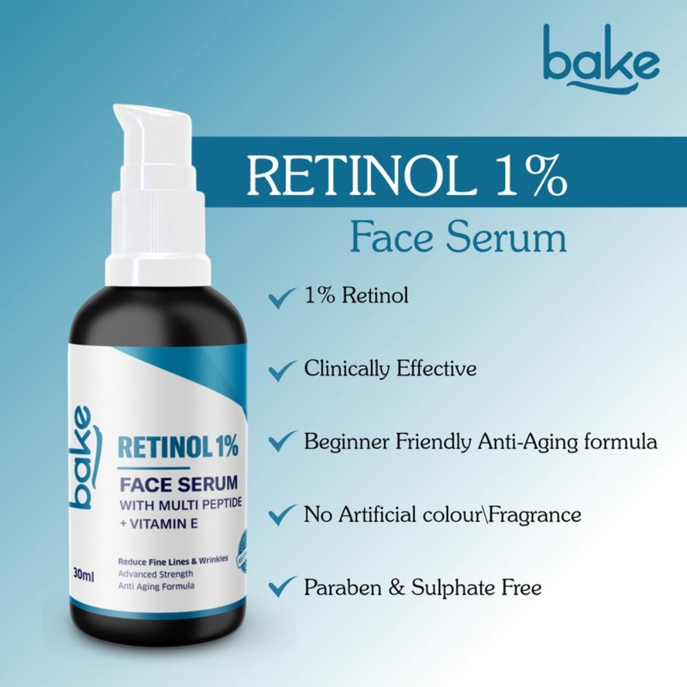 Bake 1% Retinol Serum For Anti Aging, Skin Tightening, Fine Lines & Wrinkles With 2% Multi Peptide