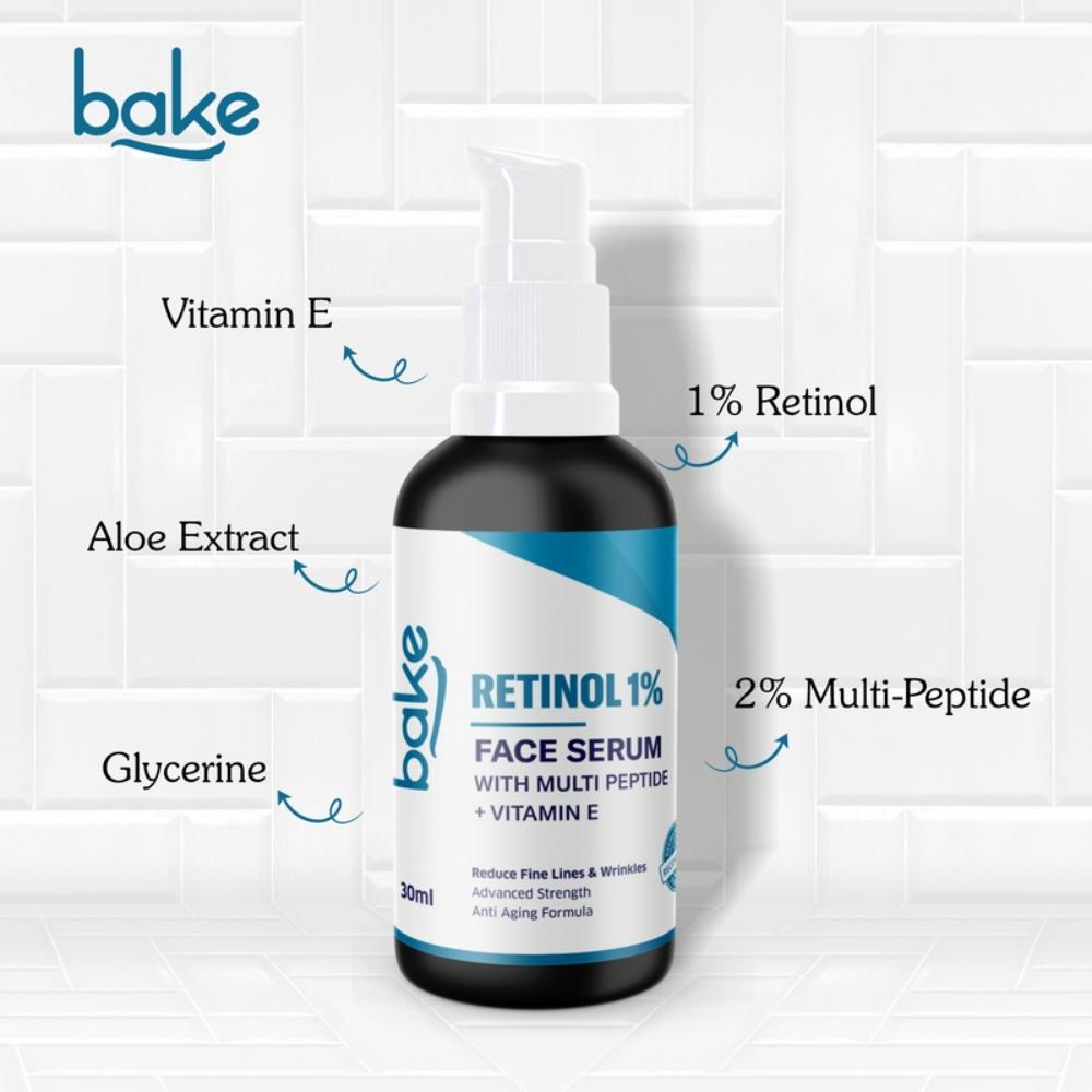 Bake 1% Retinol Serum For Anti Aging, Skin Tightening, Fine Lines & Wrinkles With 2% Multi Peptide