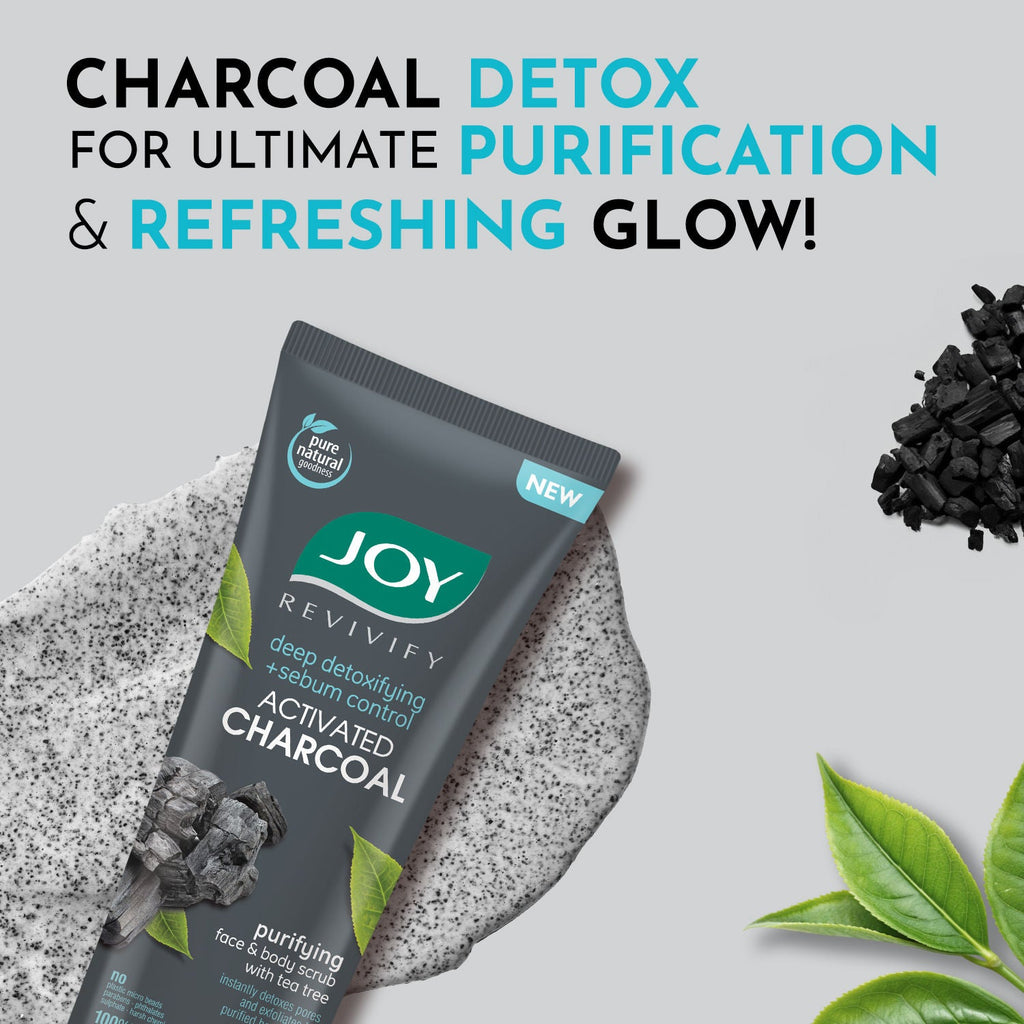 Joy Charcoal Face & Body Scrub with Tea Tree for Oil Control, Sebum Control & Deep Exfoliation