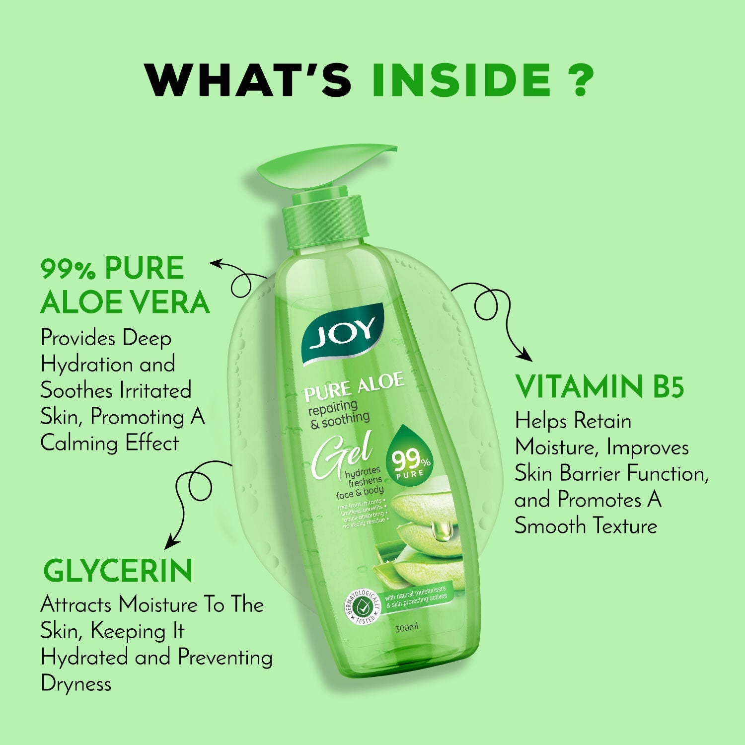 Joy 99% Pure Aloe Vera Gel For Face & Body For Repairing & Soothing Skin For All Day Freshness