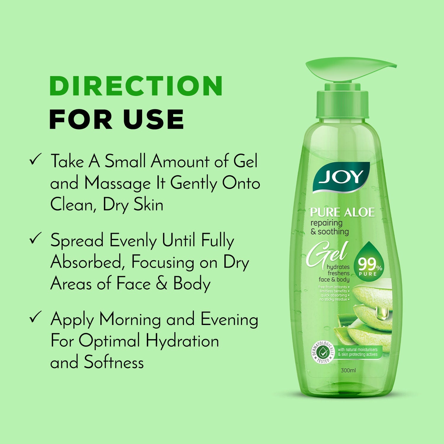 Joy 99% Pure Aloe Vera Gel For Face & Body For Repairing & Soothing Skin For All Day Freshness