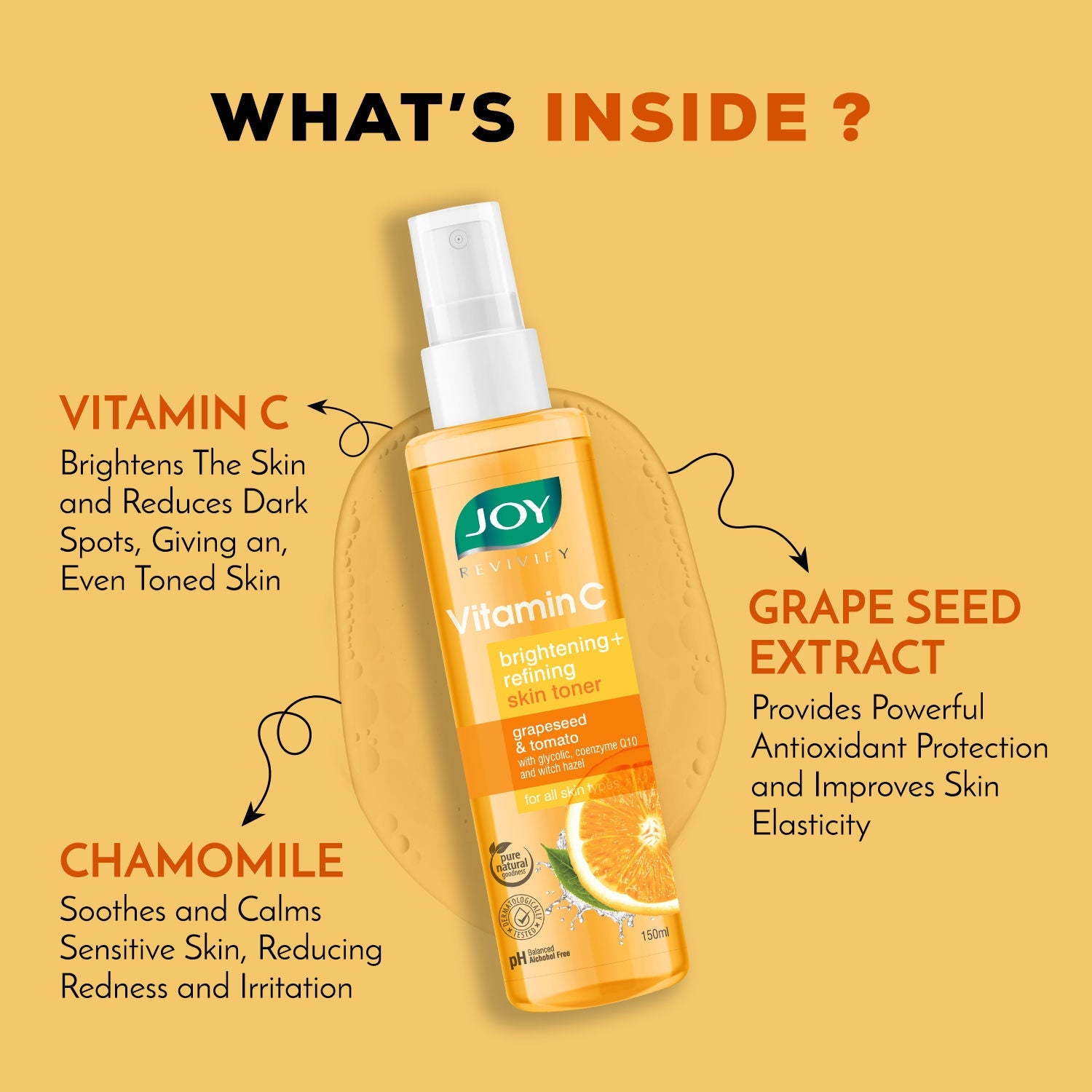 Joy Vitamin C Face Toner For Skin Brightening - pH Balanced, Alcohol Free & For All Skin Types