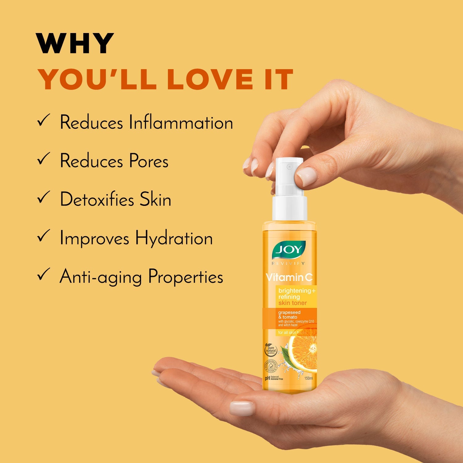 Joy Vitamin C Face Toner For Skin Brightening - pH Balanced, Alcohol Free & For All Skin Types