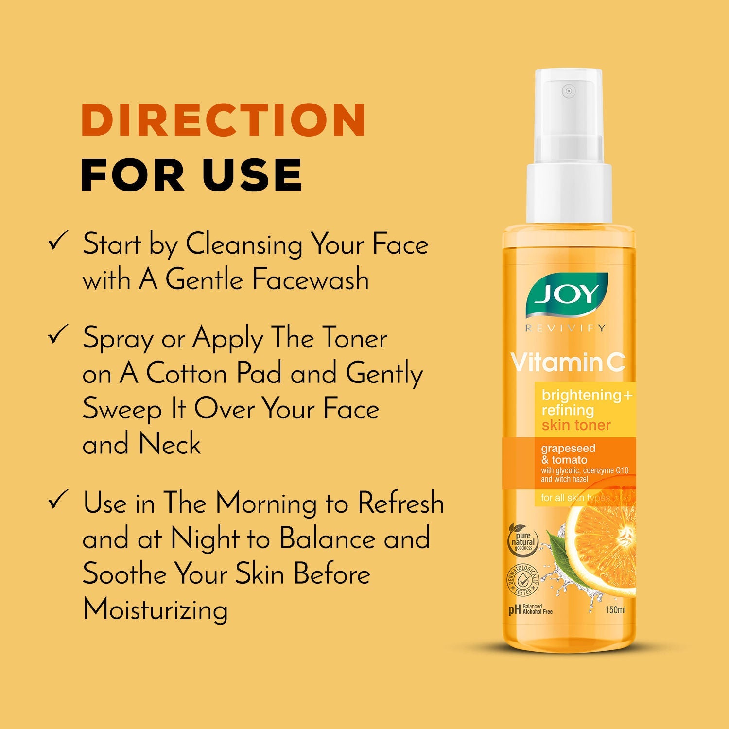 Joy Vitamin C Face Toner For Skin Brightening - pH Balanced, Alcohol Free & For All Skin Types