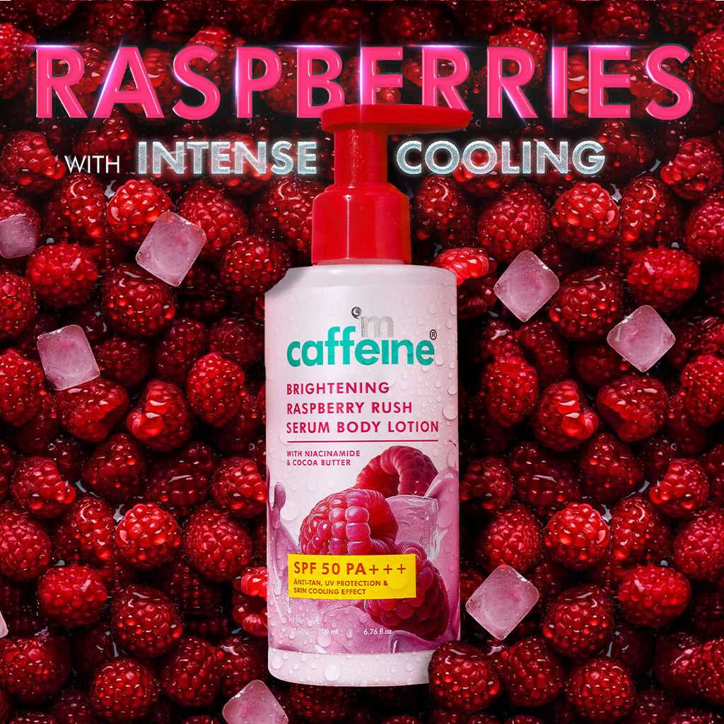 Mcaffeine Brightening Raspberry Rush Serum Body Lotion SPF 50 PA+++ With Niacinamide Non-Sticky