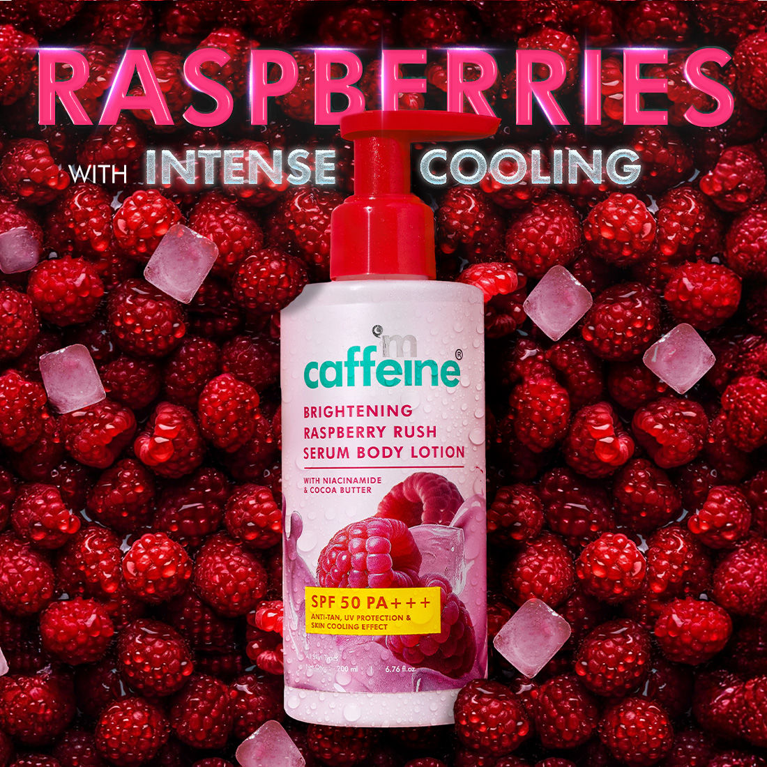 Mcaffeine Brightening Raspberry Rush Serum Body Lotion SPF 50 PA+++ With Niacinamide Non-Sticky
