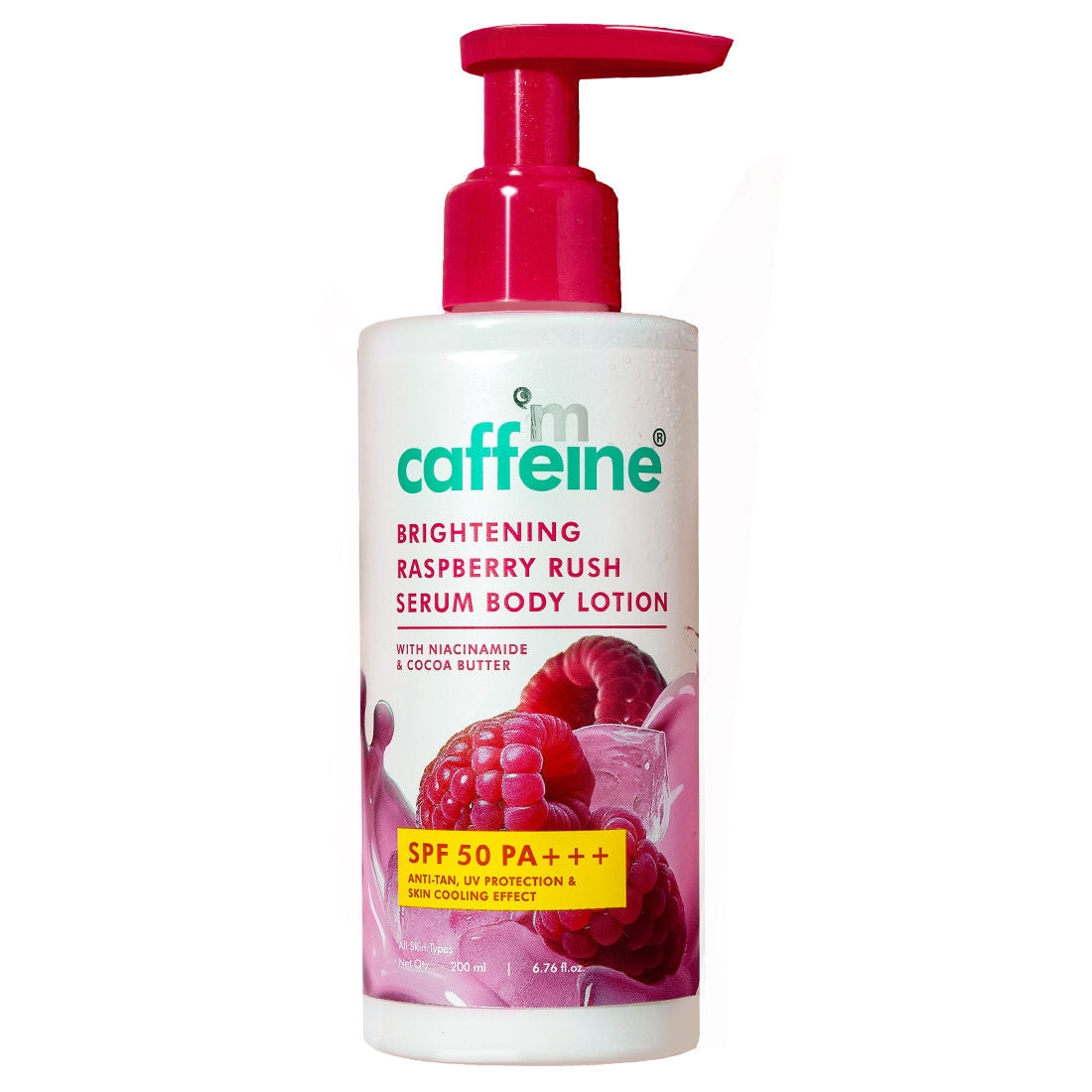 Mcaffeine Brightening Raspberry Rush Serum Body Lotion SPF 50 PA+++ With Niacinamide Non-Sticky