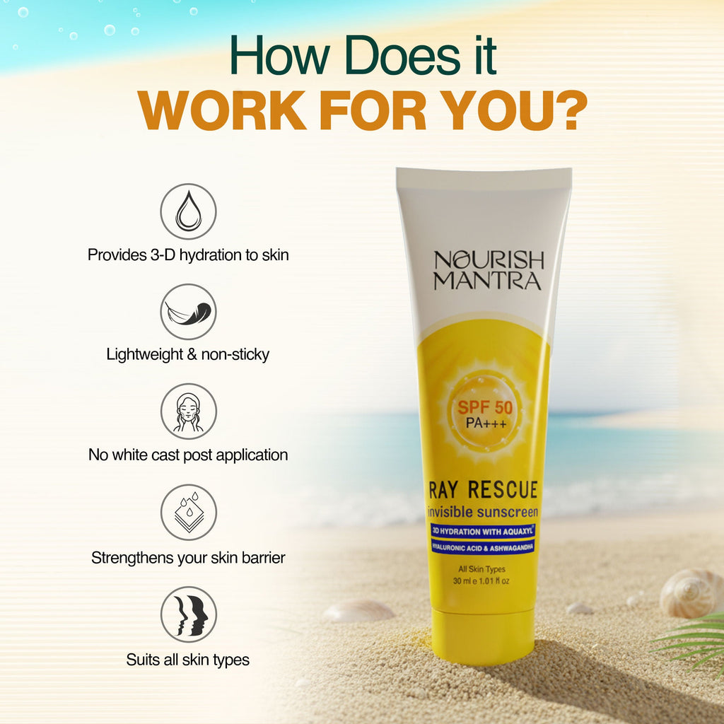 Nourish Mantra Ray Rescue Invisible Sunscreen with SPF 50 & Aquaxyl for UV Protection