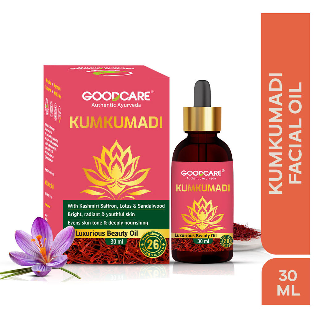 GOODCARE Ayurvedic Kumkumadi Face Oil with Saffron, Lotus and Sandalwood for glowing even toned skin